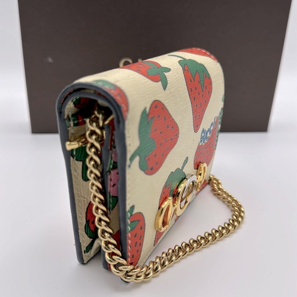 Gucci Zumi Card Case Wallet Strawberry Ivory Multicolor - Picture 5 of 17